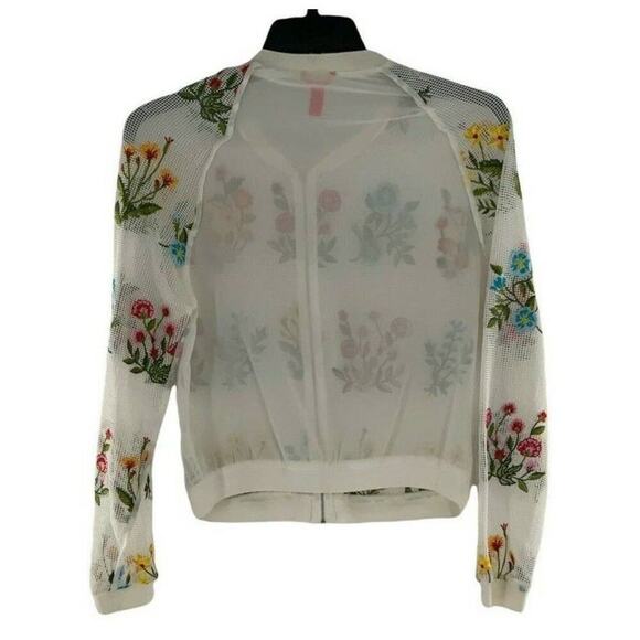 Chelsea & Violet Mesh Jacket Womens XL Knit Floral Embroidered Zipper Cropped - Picture 5 of 8